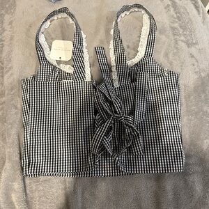 Altar'd State Black and White Tie Front Sleeveless Tank